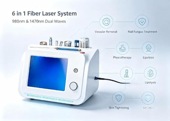 6 IN 1 Multifunctional Fiber Laser Platform  980nm 1470nm for Fat Melting, Vascular Removal, Nail Fungus Treatment, Physiotherapy